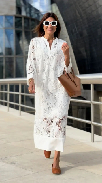MQTIME  -  Summer New Casual Loose Women Beach Resort Hoodie Lace Dress Fashion Solid Color Female Long Dresses